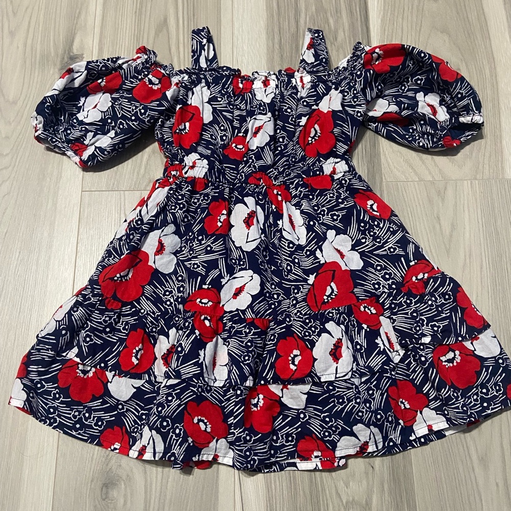 Janie and Jack Floral Cold Shoulder Puff Sleeve Dress Size 4